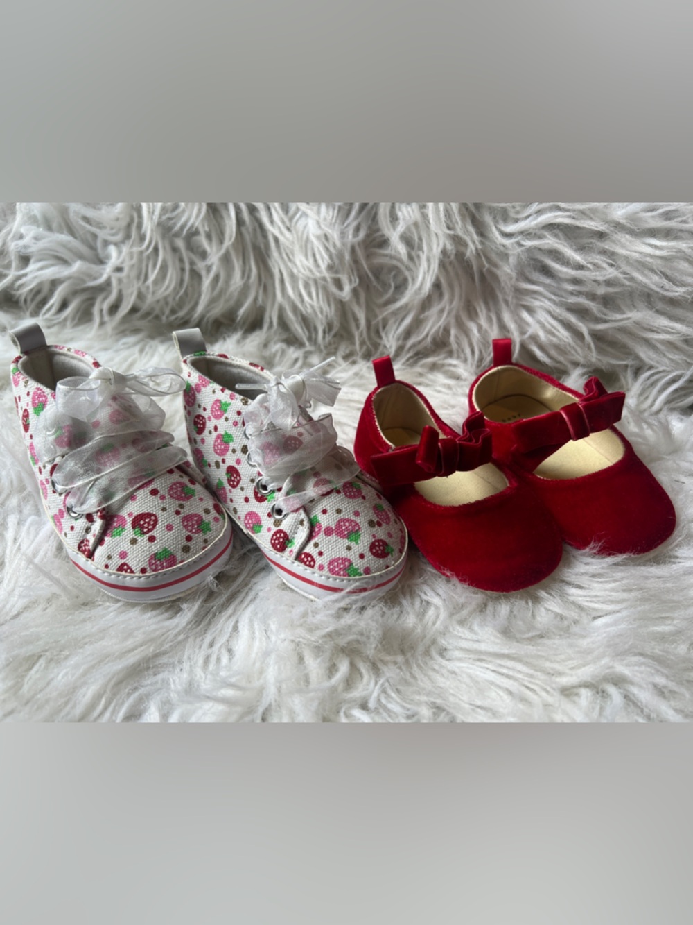 GAP Kids Red Velvet Mary Janes & Strawberry Print Sneakers (Little Me brand)